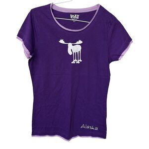 Lazy One Womens Alaska Moose Pajama‎ Shirt Juniors Large Purple